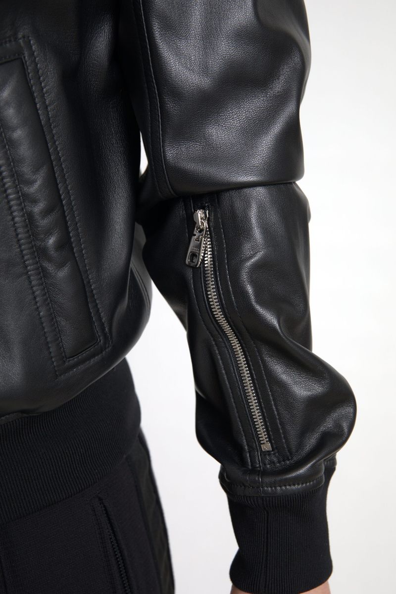 Men’s Dolce & Gabbana Black Leather Full Zip Bomber Men Jacket