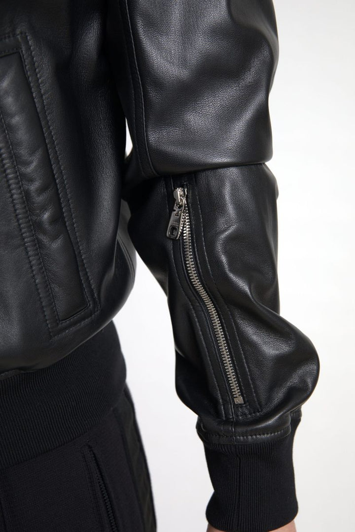 Men’s Dolce &amp; Gabbana Black Leather Full Zip Bomber Men Jacket
