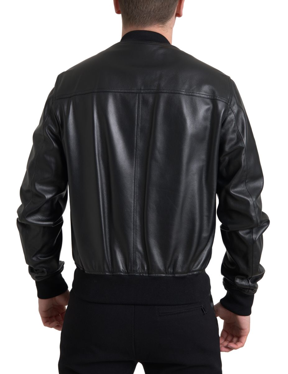 Men’s Dolce &amp; Gabbana Black Leather Full Zip Bomber Men Jacket