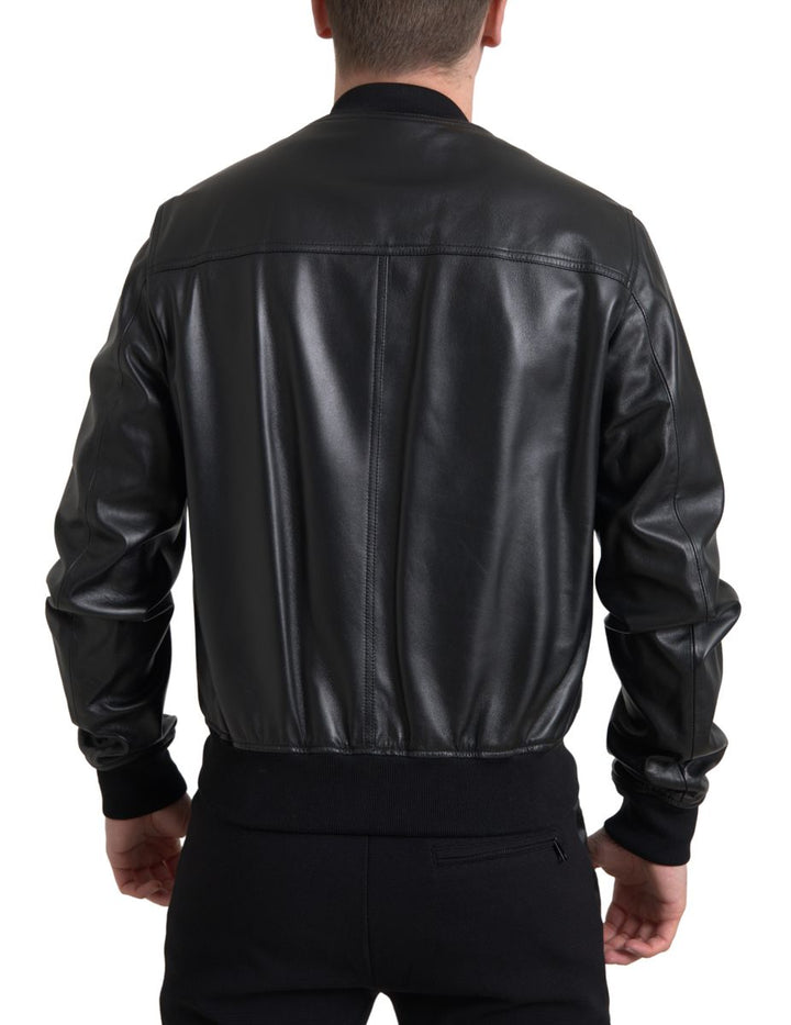 Men’s Dolce &amp; Gabbana Black Leather Full Zip Bomber Men Jacket