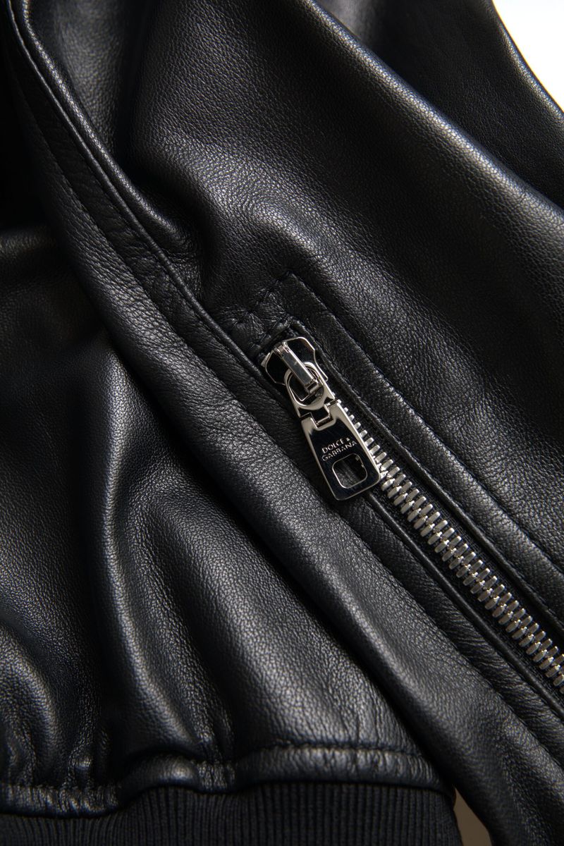 Men’s Dolce &amp; Gabbana Black Leather Full Zip Bomber Men Jacket