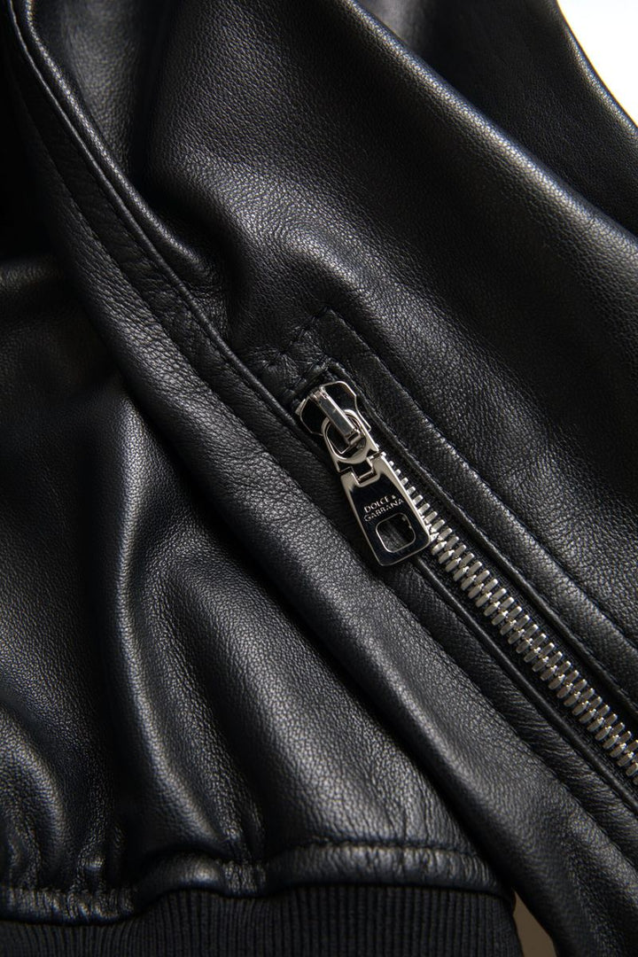 Men’s Dolce &amp; Gabbana Black Leather Full Zip Bomber Men Jacket