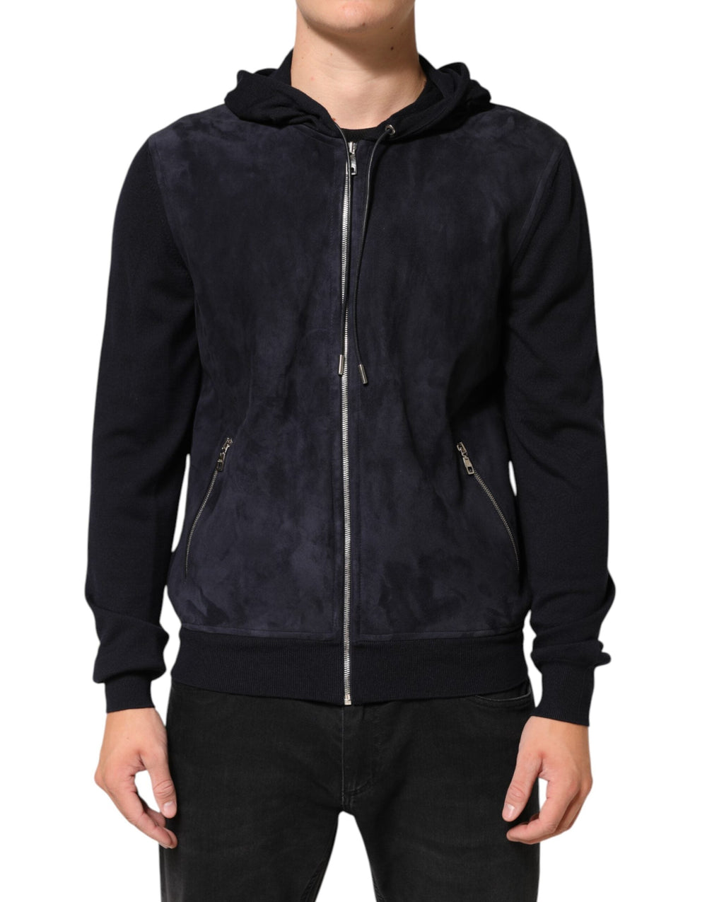 Men’s Dolce & Gabbana Black Leather Full Zip Hooded Blouson Jacket