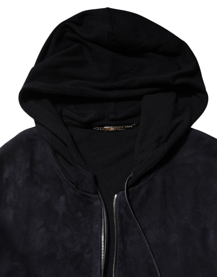 Men’s Dolce &amp; Gabbana Black Leather Full Zip Hooded Blouson Jacket