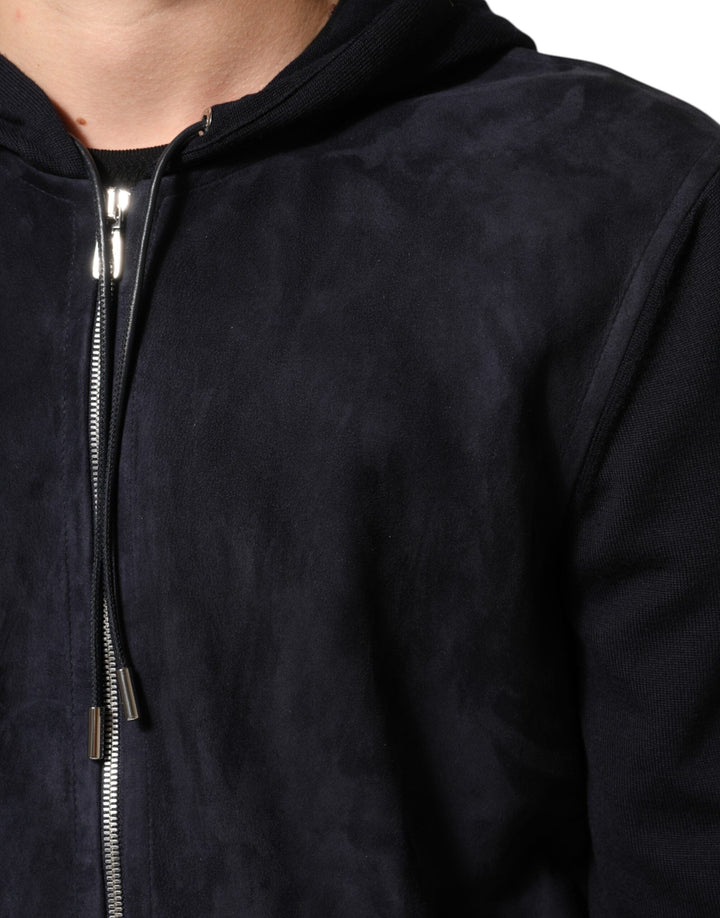 Men’s Dolce &amp; Gabbana Black Leather Full Zip Hooded Blouson Jacket
