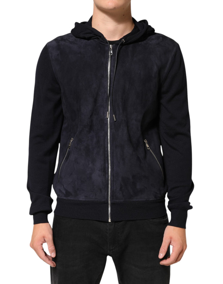 Men’s Dolce &amp; Gabbana Black Leather Full Zip Hooded Blouson Jacket