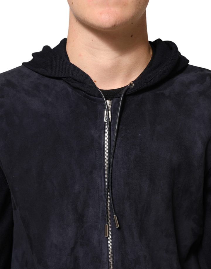Men’s Dolce &amp; Gabbana Black Leather Full Zip Hooded Blouson Jacket