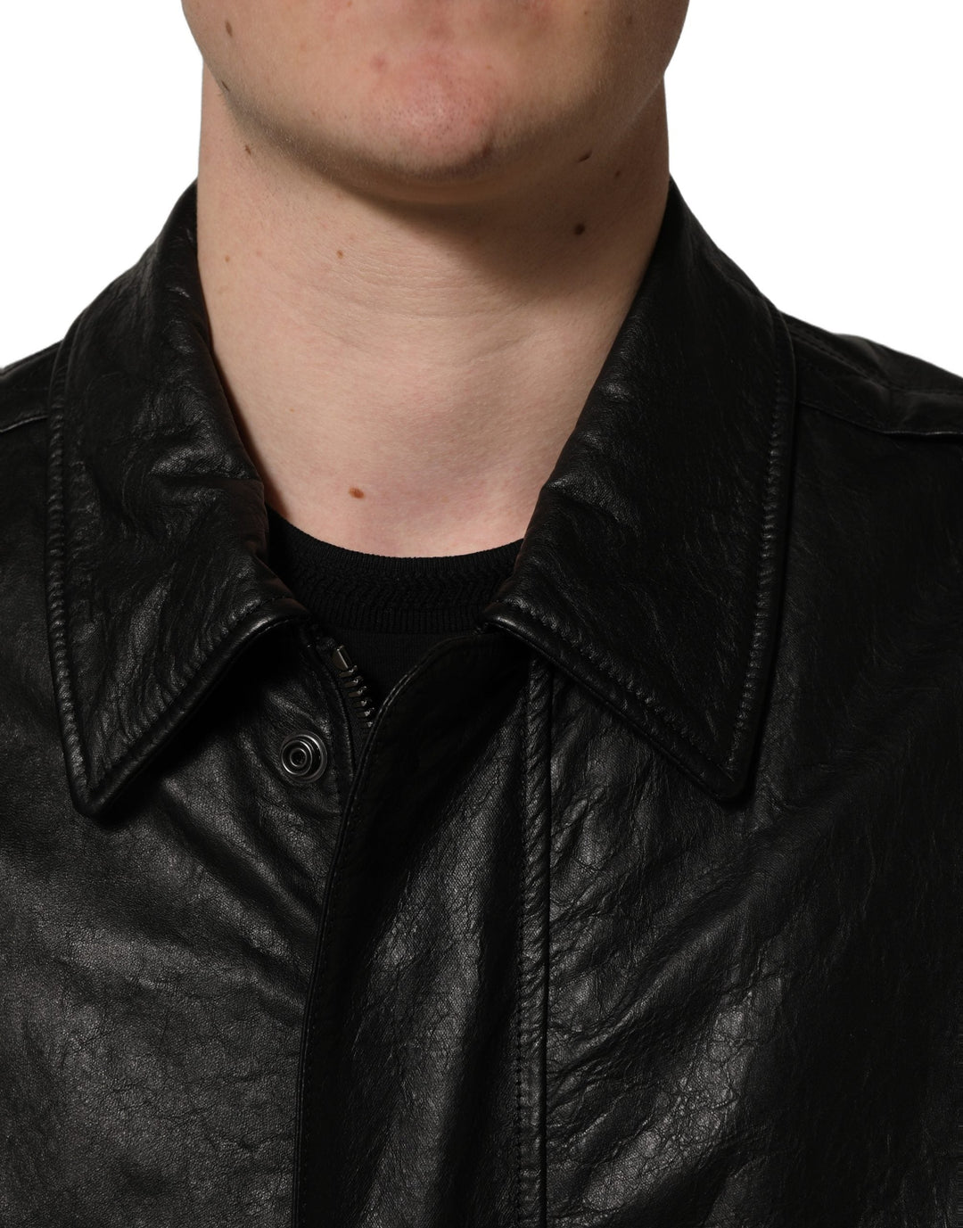 Men’s Dolce &amp; Gabbana Black Leather Full Zip Men Biker Jacket
