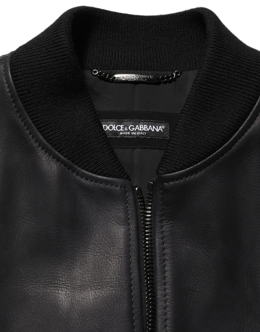 Men’s Dolce &amp; Gabbana Black Leather Full Zip Men Biker Jacket