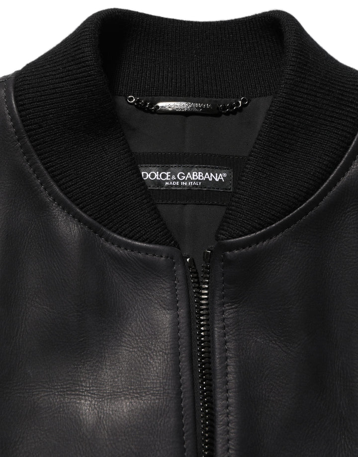 Men’s Dolce &amp; Gabbana Black Leather Full Zip Men Biker Jacket