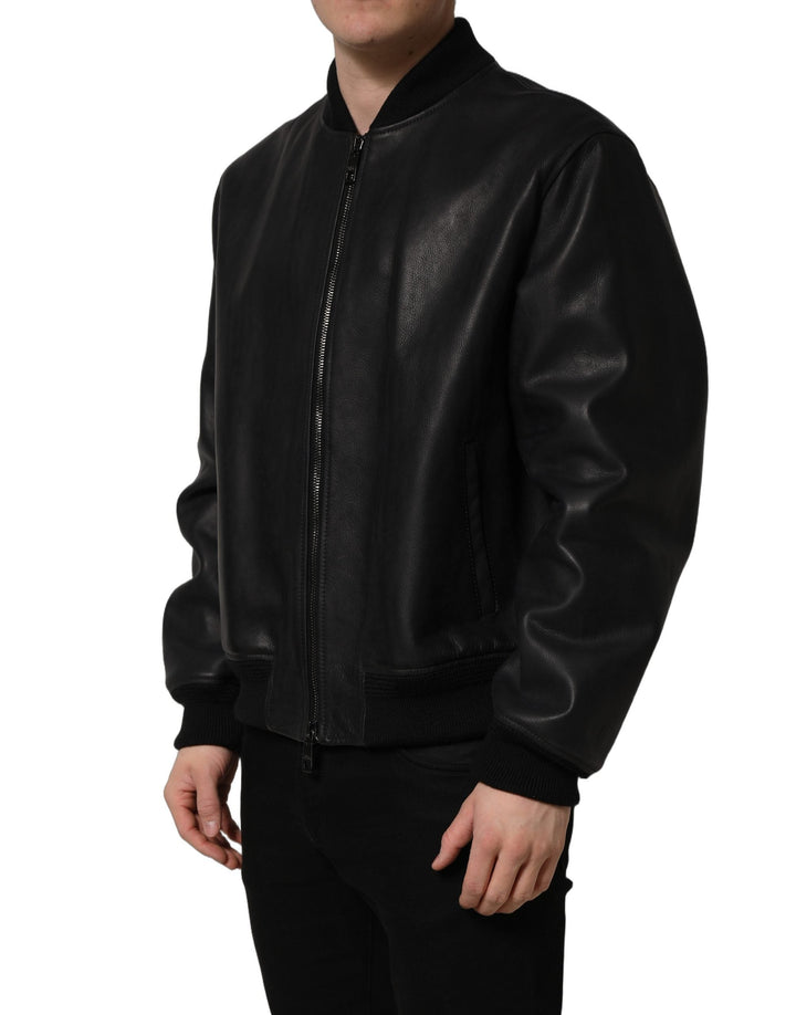 Men’s Dolce &amp; Gabbana Black Leather Full Zip Men Biker Jacket