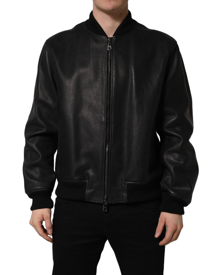 Men’s Dolce &amp; Gabbana Black Leather Full Zip Men Biker Jacket