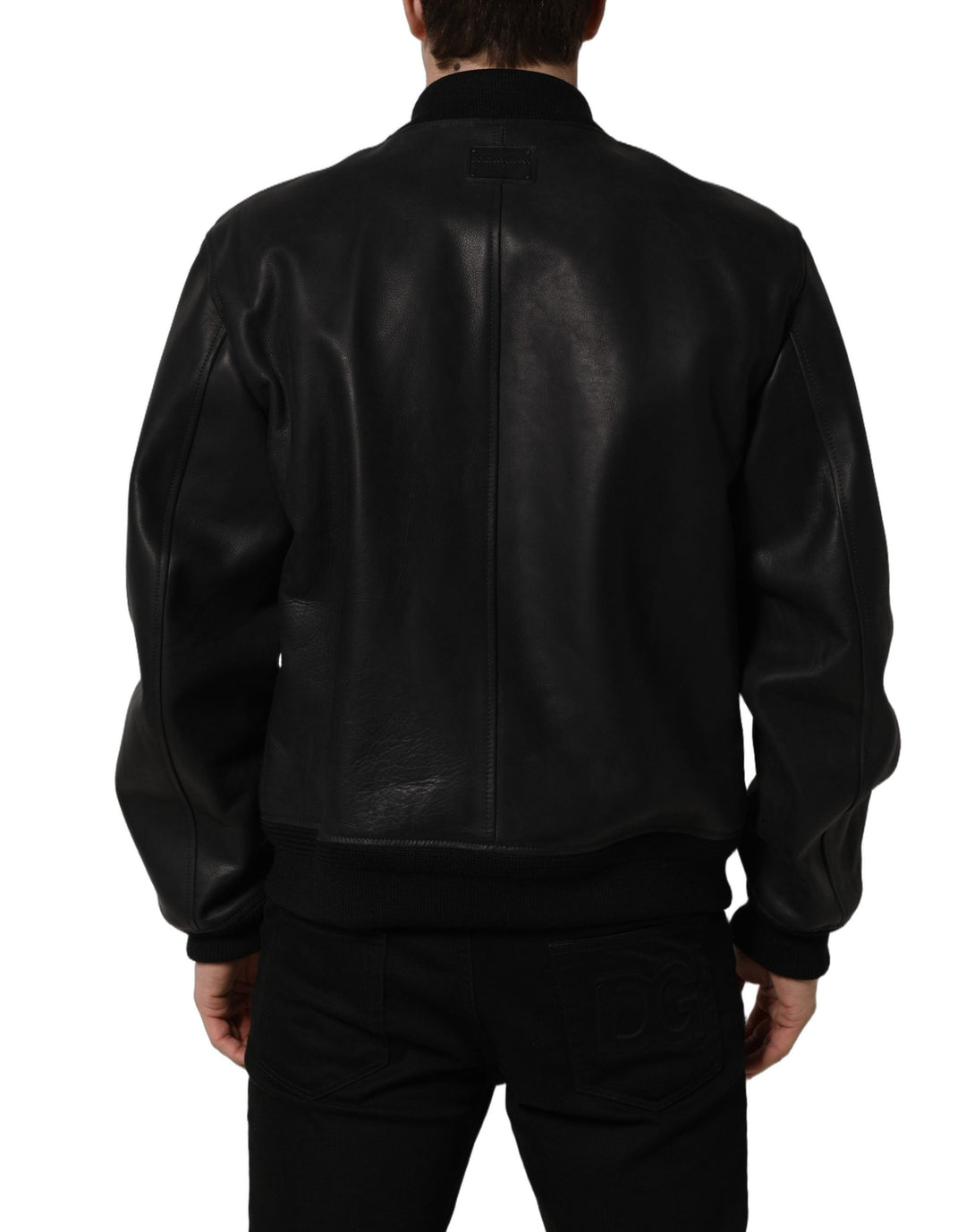 Men’s Dolce &amp; Gabbana Black Leather Full Zip Men Biker Jacket