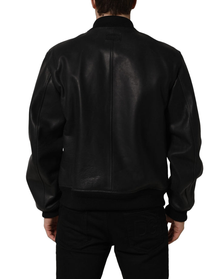 Men’s Dolce &amp; Gabbana Black Leather Full Zip Men Biker Jacket