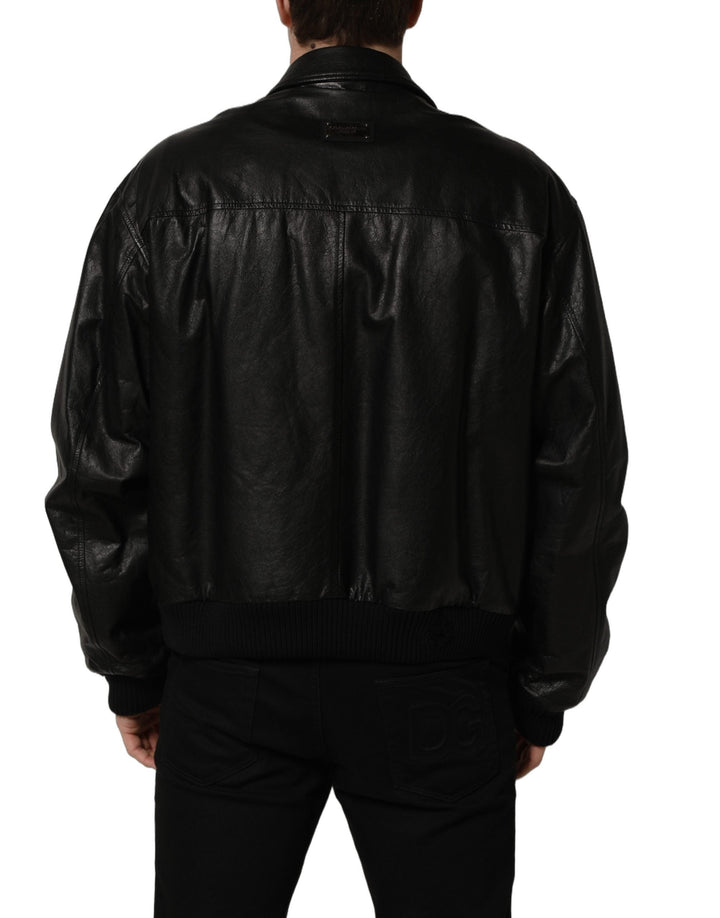 Men’s Dolce &amp; Gabbana Black Leather Full Zip Men Biker Jacket