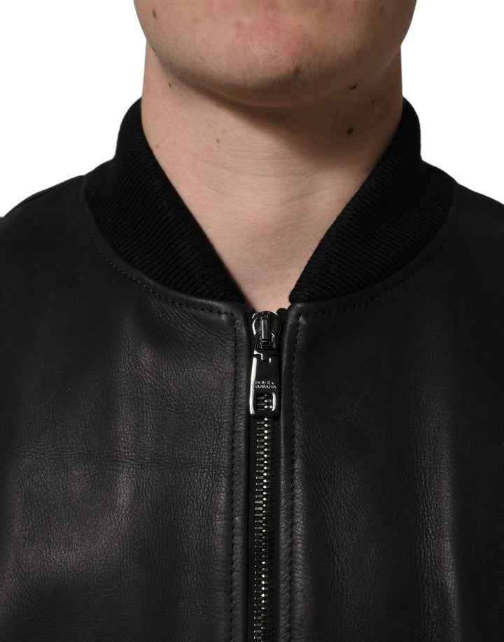 Men’s Dolce &amp; Gabbana Black Leather Full Zip Men Biker Jacket