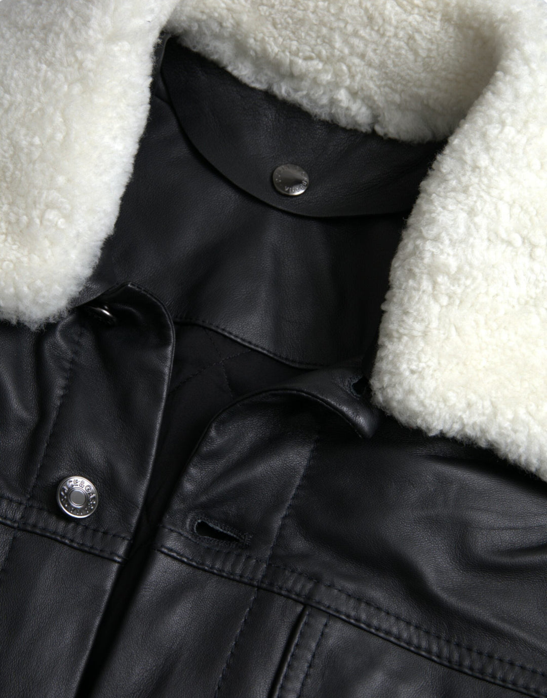 Men’s Dolce &amp; Gabbana Black Leather Fur Collar Biker Coat Jacket