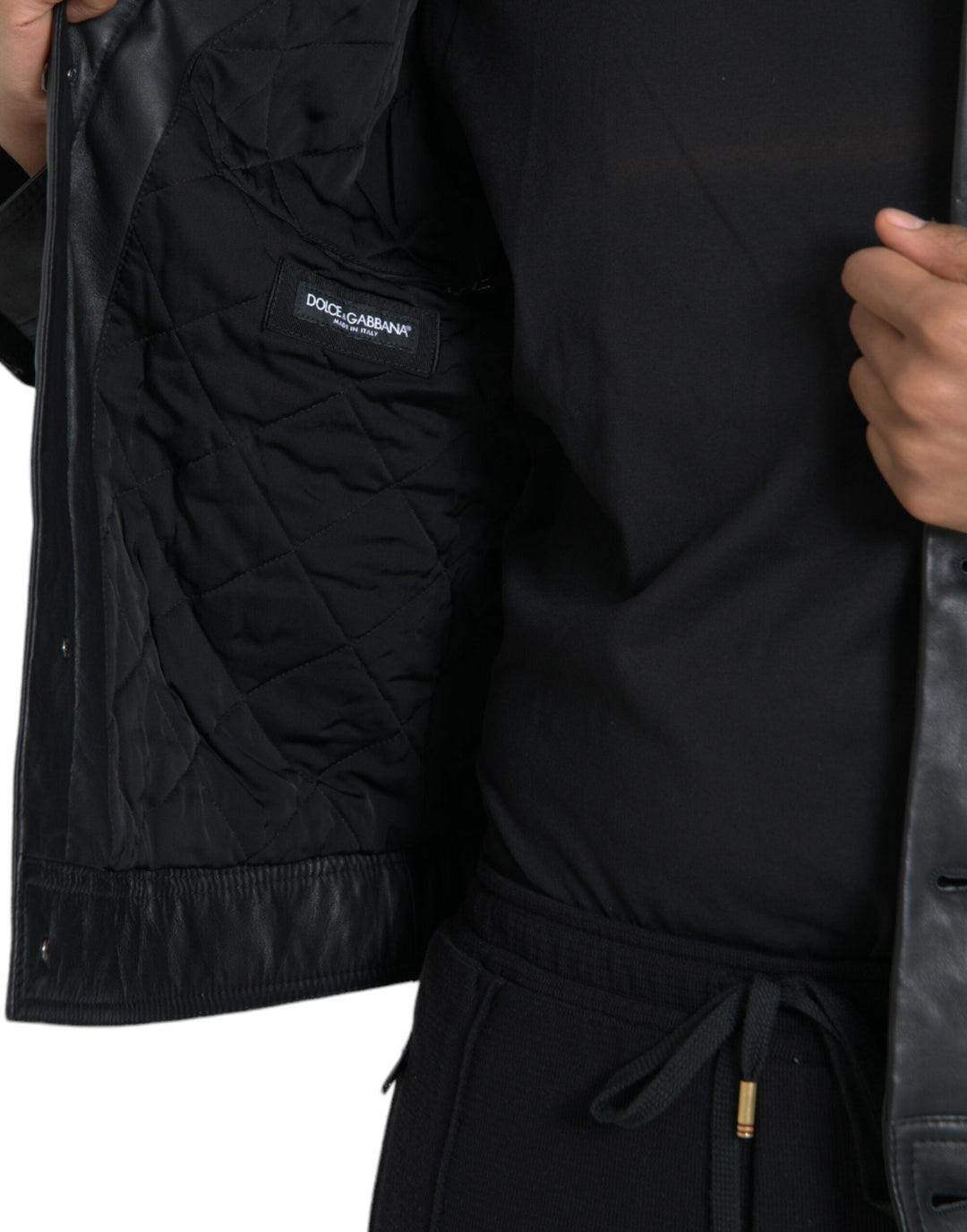 Men’s Dolce &amp; Gabbana Black Leather Fur Collar Biker Coat Jacket