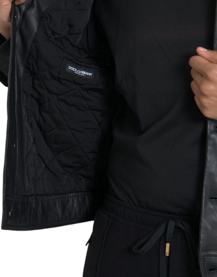 Men’s Dolce &amp; Gabbana Black Leather Fur Collar Biker Coat Jacket