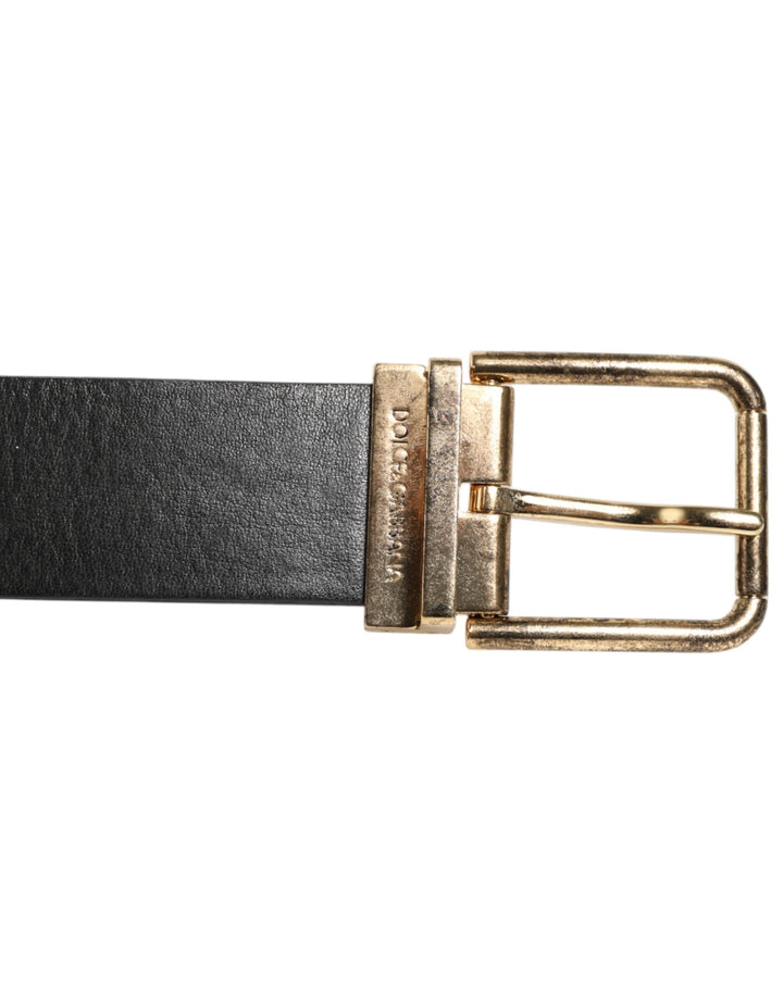Dolce &amp; Gabbana Black Leather Gold Silver Coin Buckle Belt