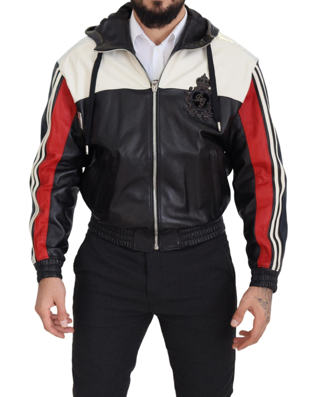 Men’s Dolce &amp; Gabbana Black Leather Hooded Blouson Coat Jacket