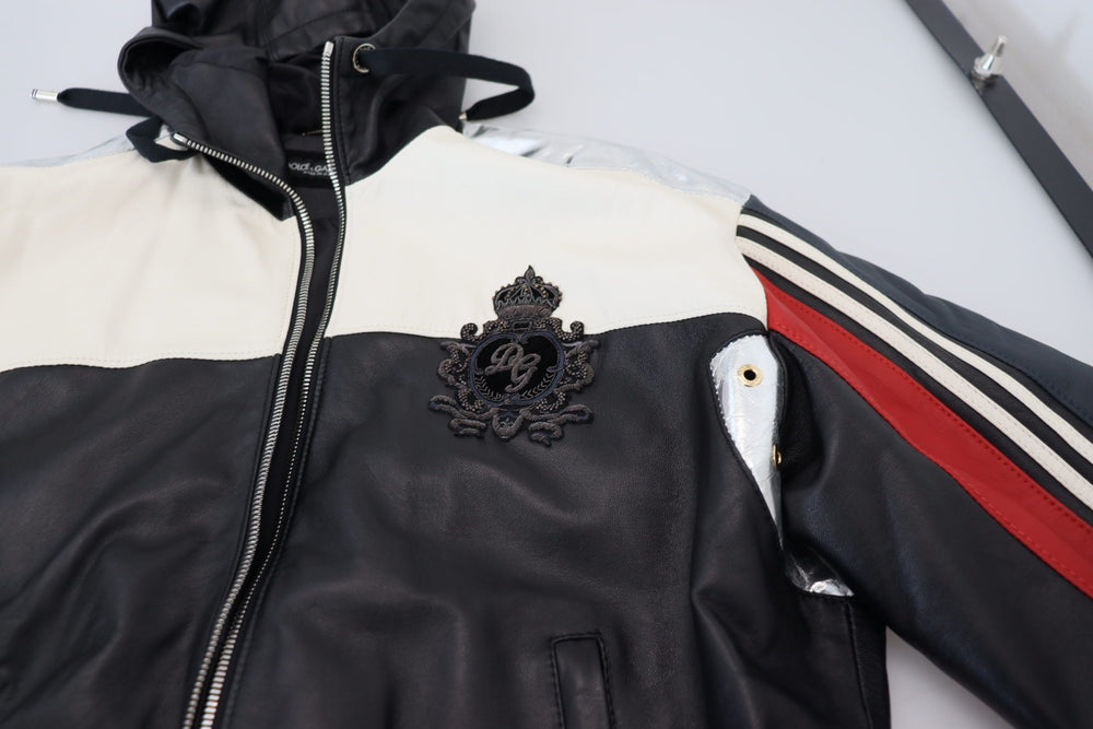Men’s Dolce & Gabbana Black Leather Hooded Blouson Coat Jacket