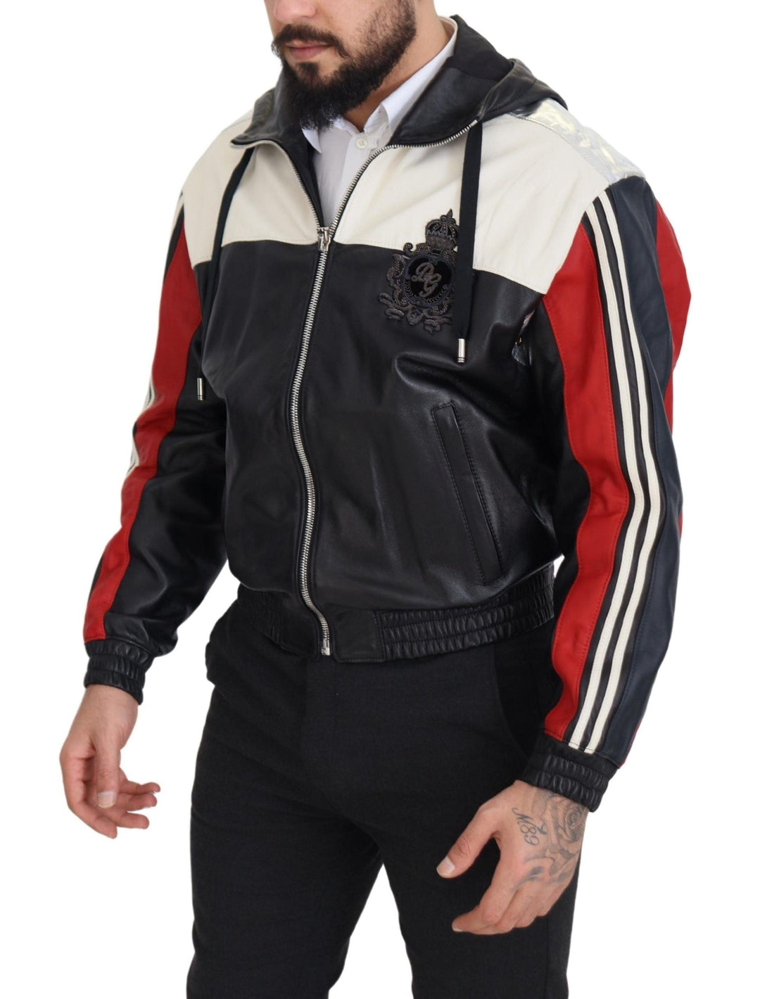 Men’s Dolce &amp; Gabbana Black Leather Hooded Blouson Coat Jacket