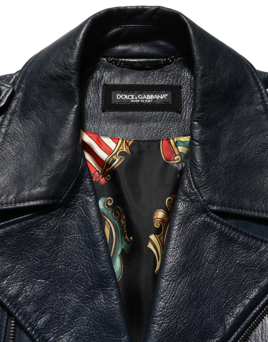 Men’s Dolce &amp; Gabbana Black Leather Men Biker Coat Goatskin Jacket