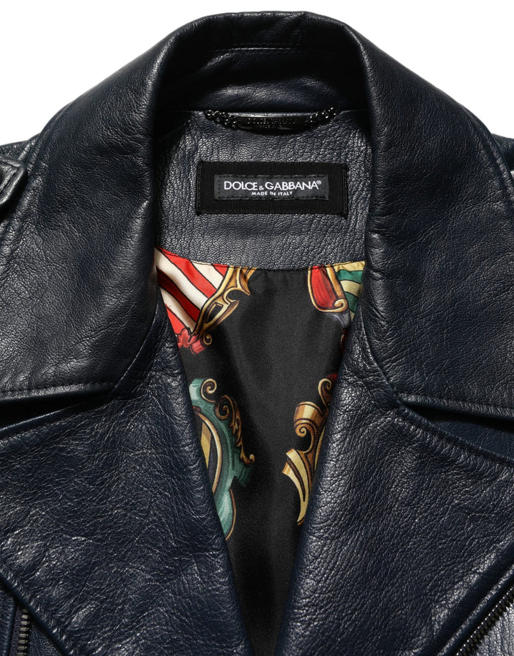 Men’s Dolce &amp; Gabbana Black Leather Men Biker Coat Goatskin Jacket
