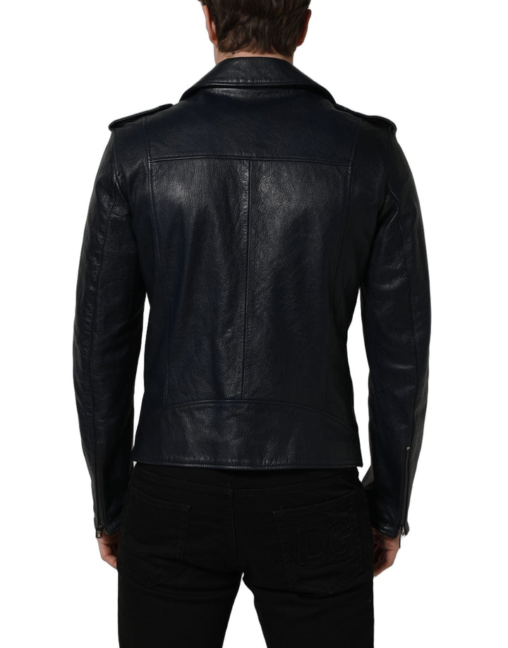 Men’s Dolce &amp; Gabbana Black Leather Men Biker Coat Goatskin Jacket