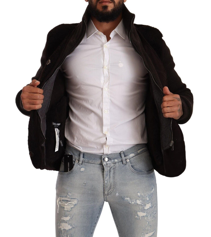 Men’s Dolce &amp; Gabbana Black Leather Mens Turtle Neck Coat Jacket