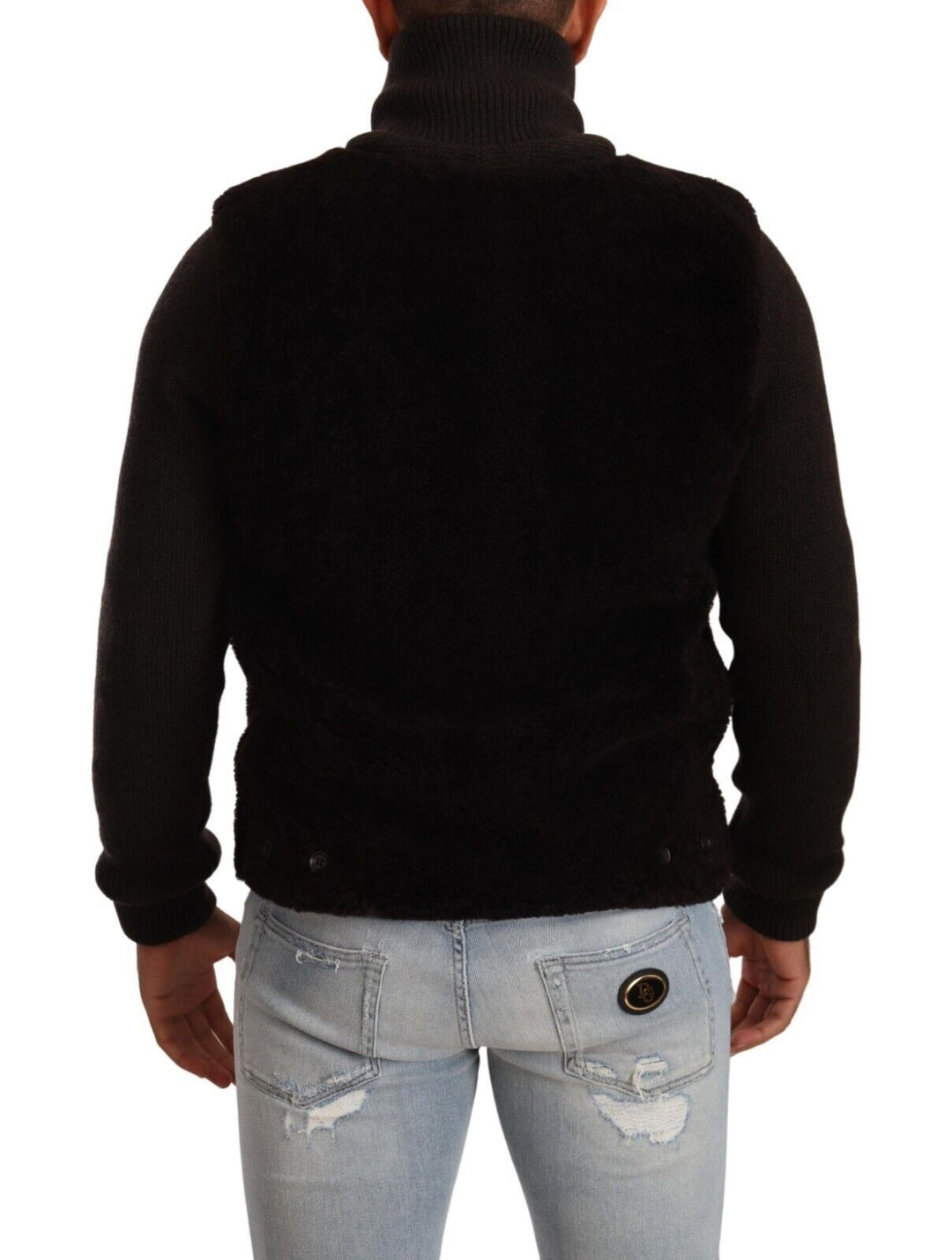 Men’s Dolce &amp; Gabbana Black Leather Mens Turtle Neck Coat Jacket