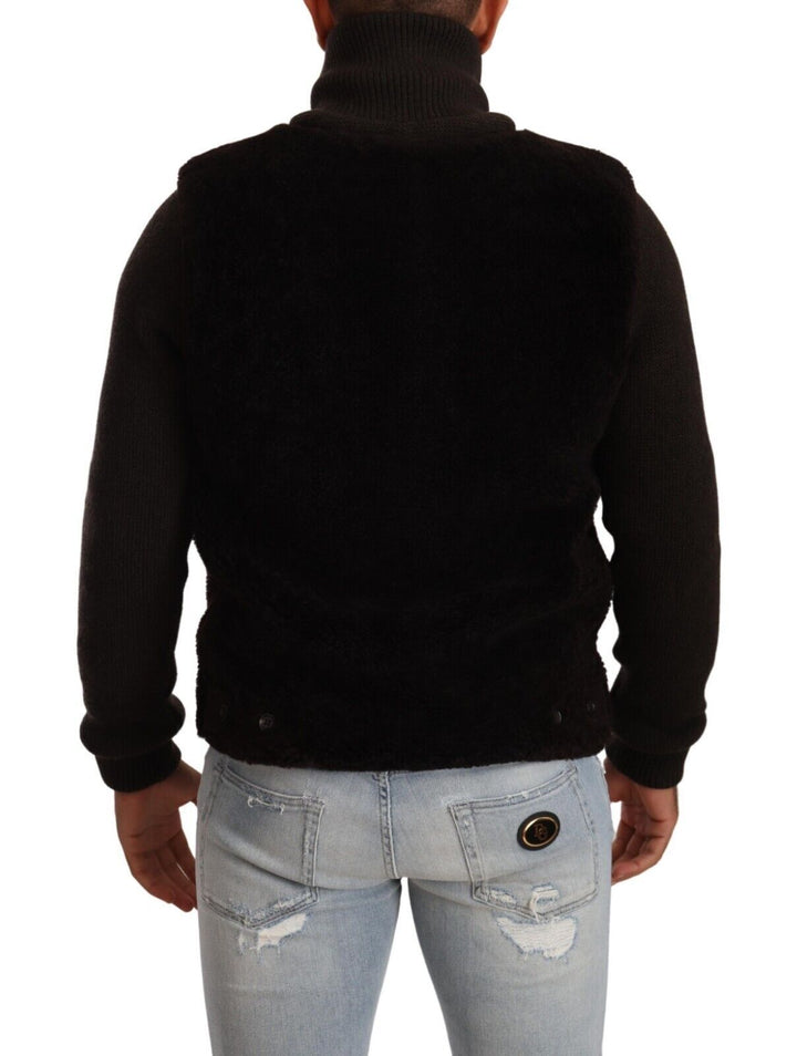Men’s Dolce &amp; Gabbana Black Leather Mens Turtle Neck Coat Jacket