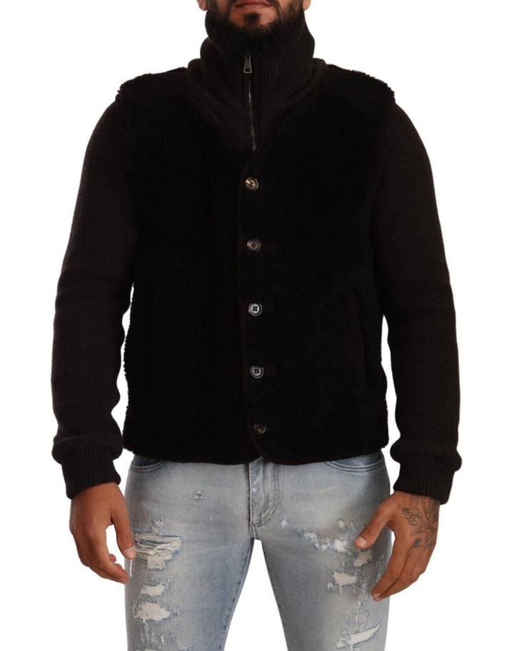 Men’s Dolce &amp; Gabbana Black Leather Mens Turtle Neck Coat Jacket