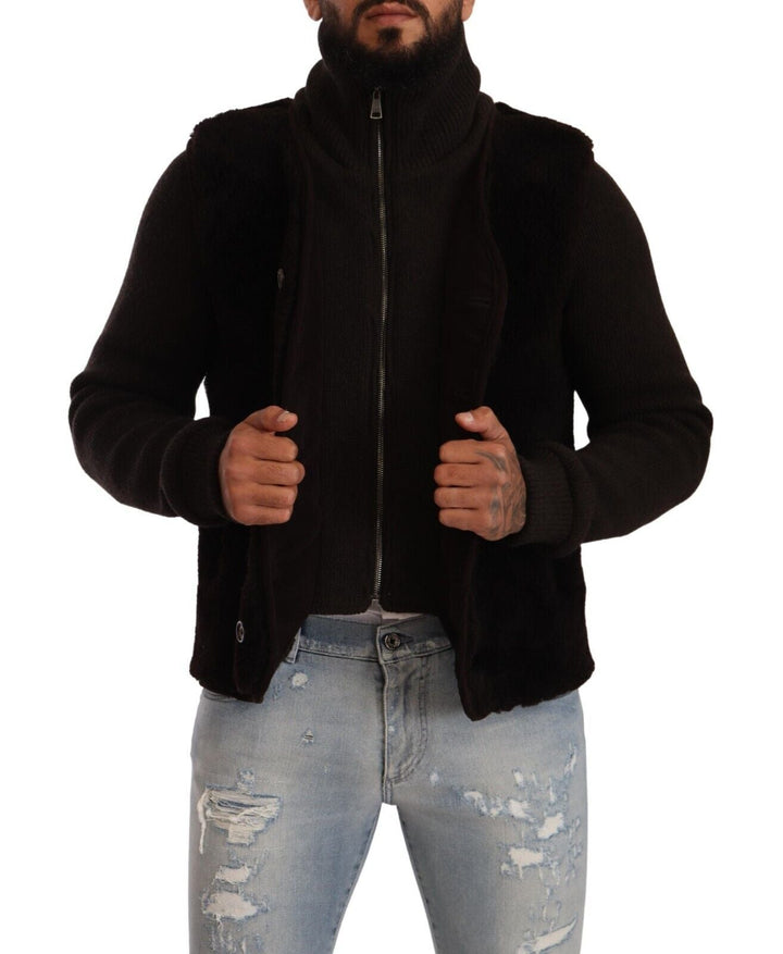 Men’s Dolce &amp; Gabbana Black Leather Mens Turtle Neck Coat Jacket