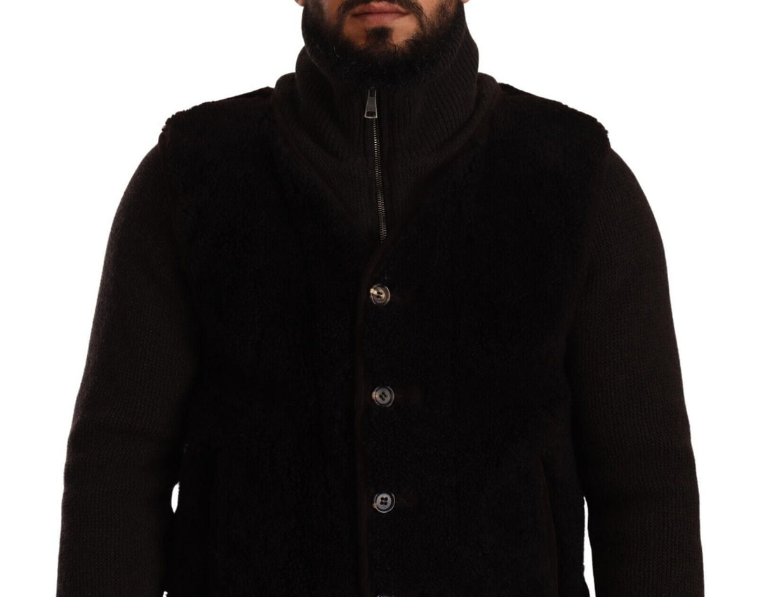 Men’s Dolce &amp; Gabbana Black Leather Mens Turtle Neck Coat Jacket