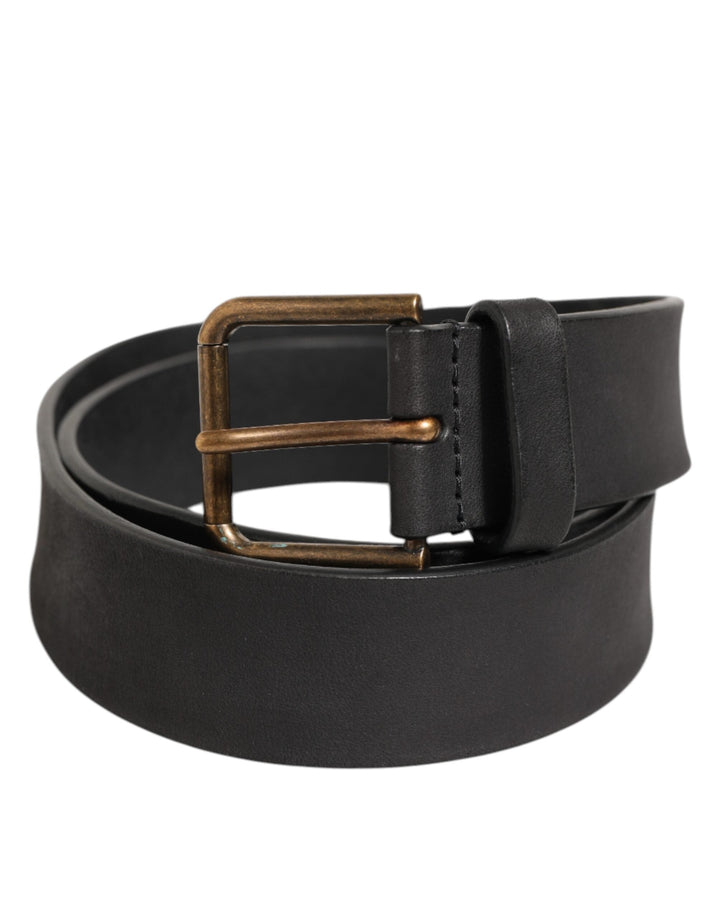 Dolce &amp; Gabbana Black Leather Metal Buckle Classic Men Belt