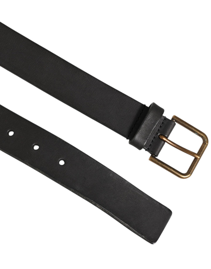 Dolce &amp; Gabbana Black Leather Metal Buckle Classic Men Belt