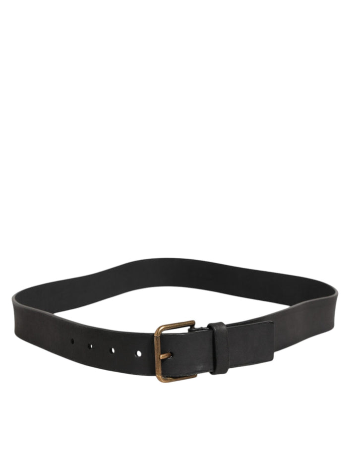Dolce &amp; Gabbana Black Leather Metal Buckle Classic Men Belt