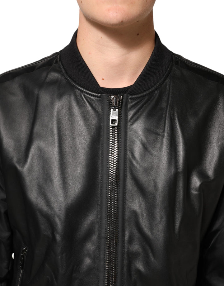 Men’s Dolce &amp; Gabbana Black Leather Nylon Fullzip Blouson Jacket