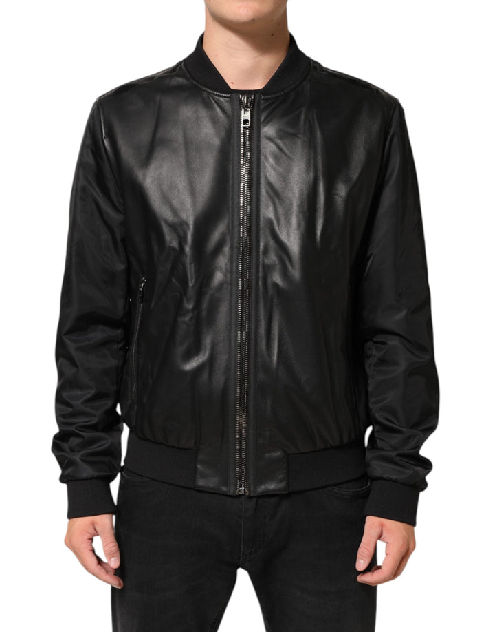 Men’s Dolce &amp; Gabbana Black Leather Nylon Fullzip Blouson Jacket