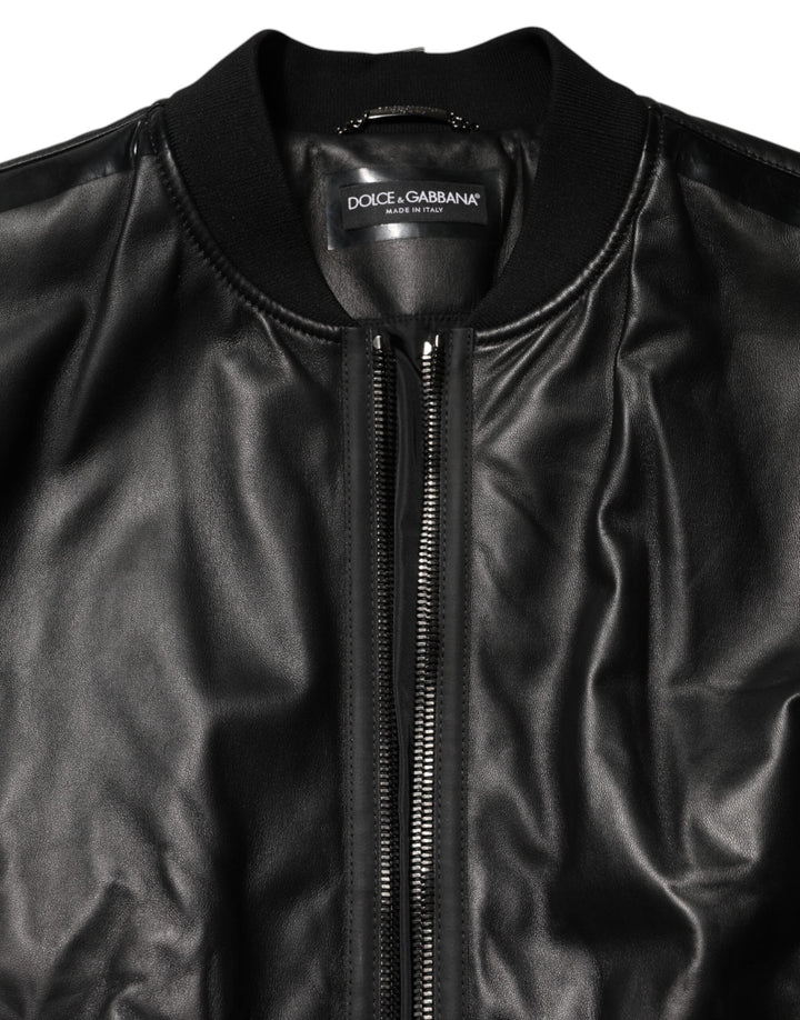 Men’s Dolce &amp; Gabbana Black Leather Nylon Fullzip Blouson Jacket