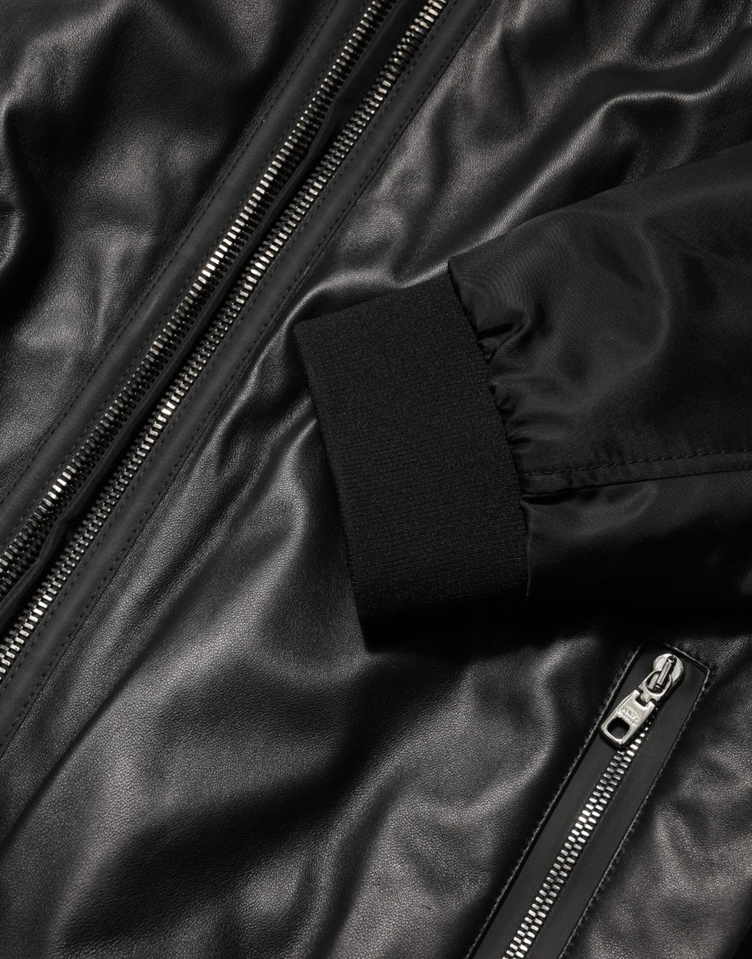 Men’s Dolce &amp; Gabbana Black Leather Nylon Fullzip Blouson Jacket