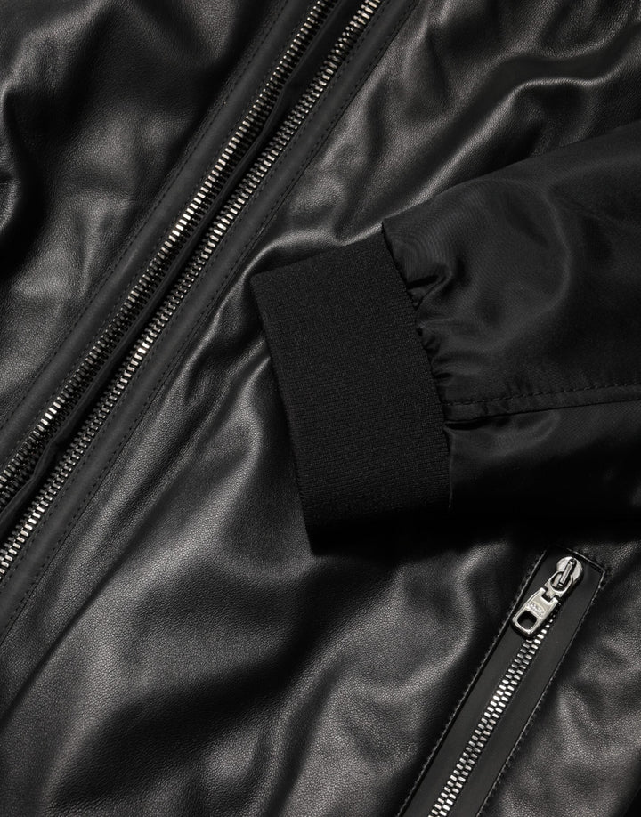Men’s Dolce &amp; Gabbana Black Leather Nylon Fullzip Blouson Jacket