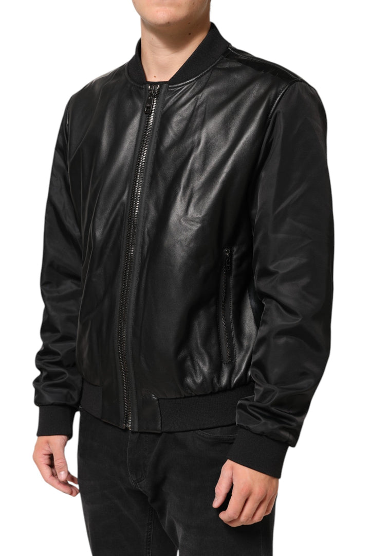 Men’s Dolce &amp; Gabbana Black Leather Nylon Fullzip Blouson Jacket