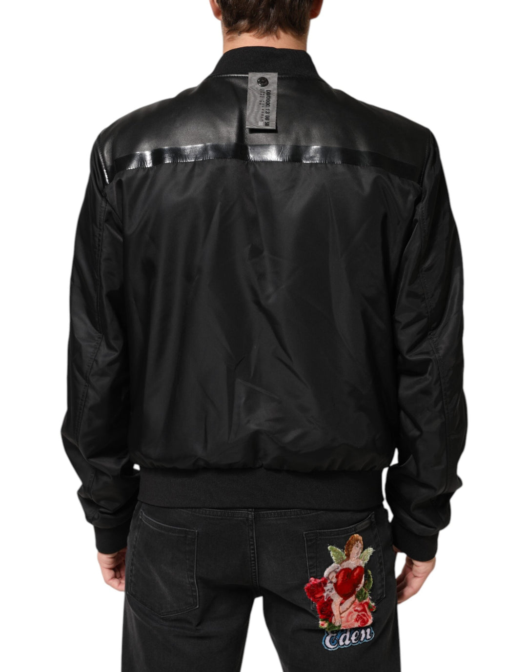 Men’s Dolce &amp; Gabbana Black Leather Nylon Fullzip Blouson Jacket