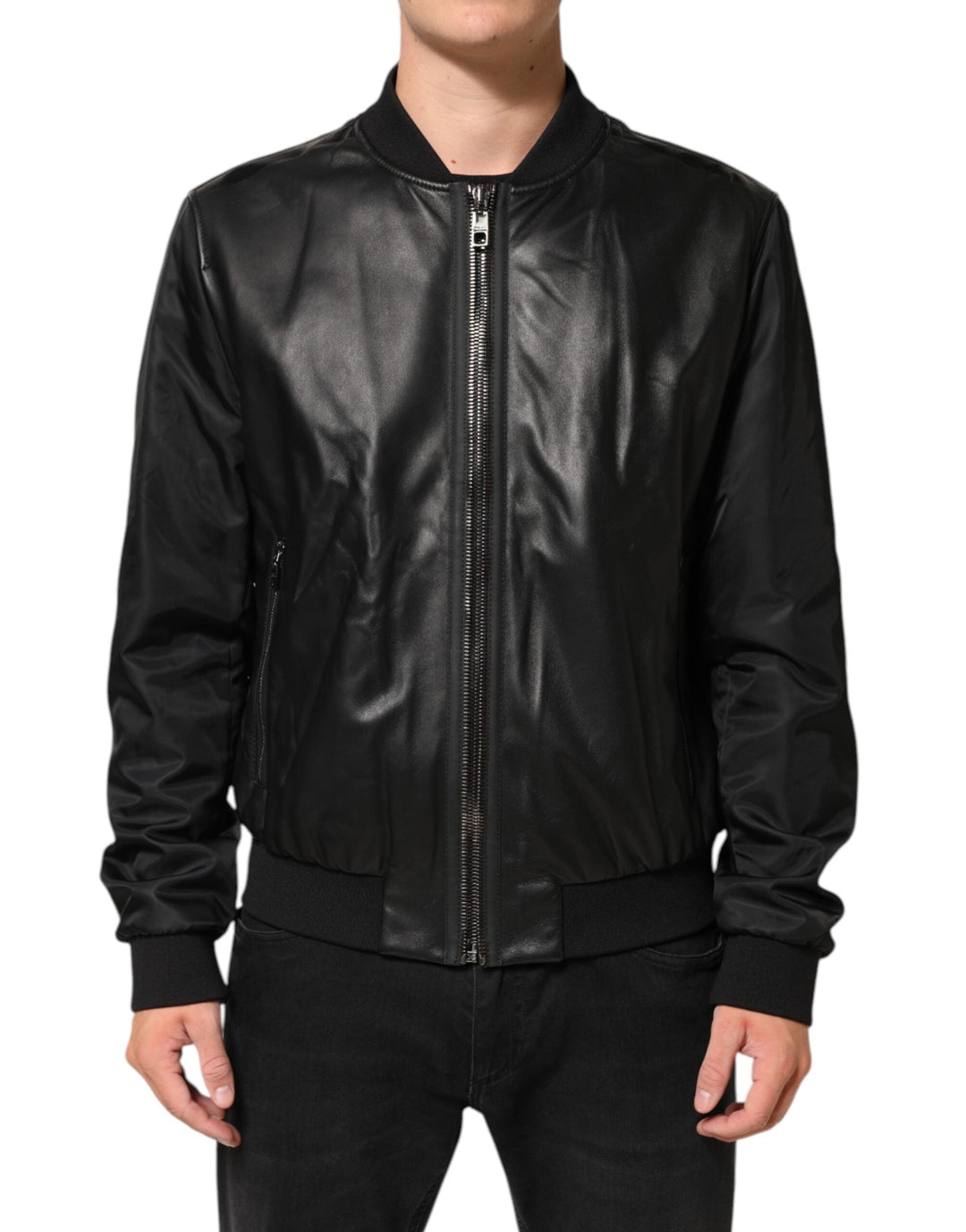 Men’s Dolce &amp; Gabbana Black Leather Nylon Fullzip Blouson Jacket