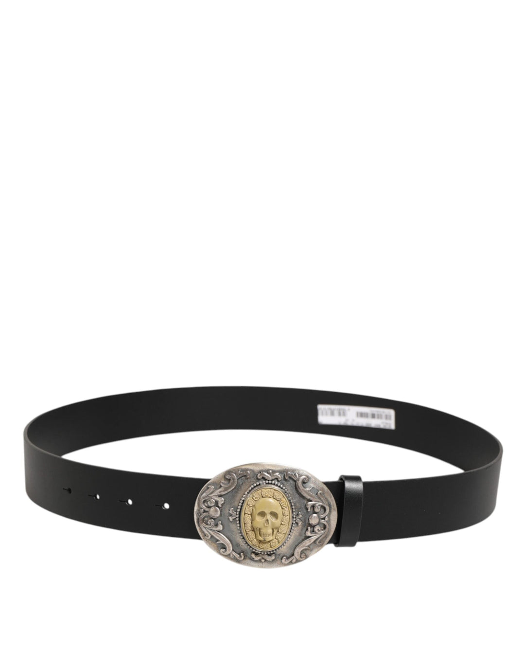 Dolce &amp; Gabbana Black Leather Ornate Metal Buckle Men Belt