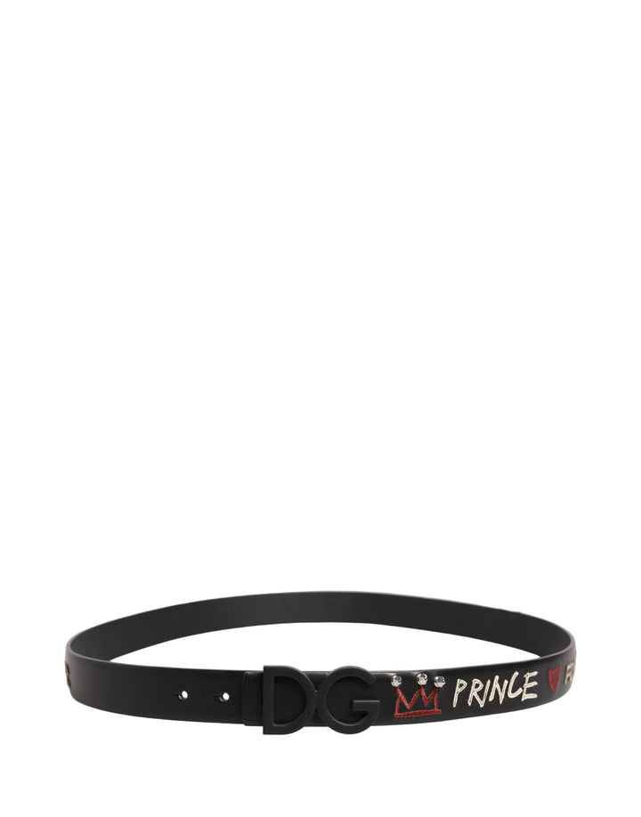 Dolce &amp; Gabbana Black Leather Prince Crown Logo Buckle Belt