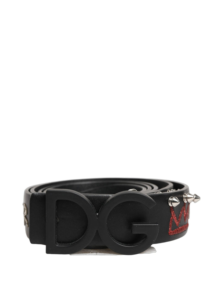 Dolce &amp; Gabbana Black Leather Prince Crown Logo Buckle Belt